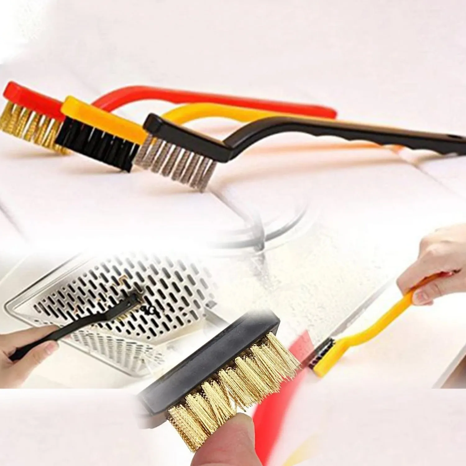 0184 -3 Pc Mini Wire Brush Set (Brass, Nylon, Stainless Steel Bristles)