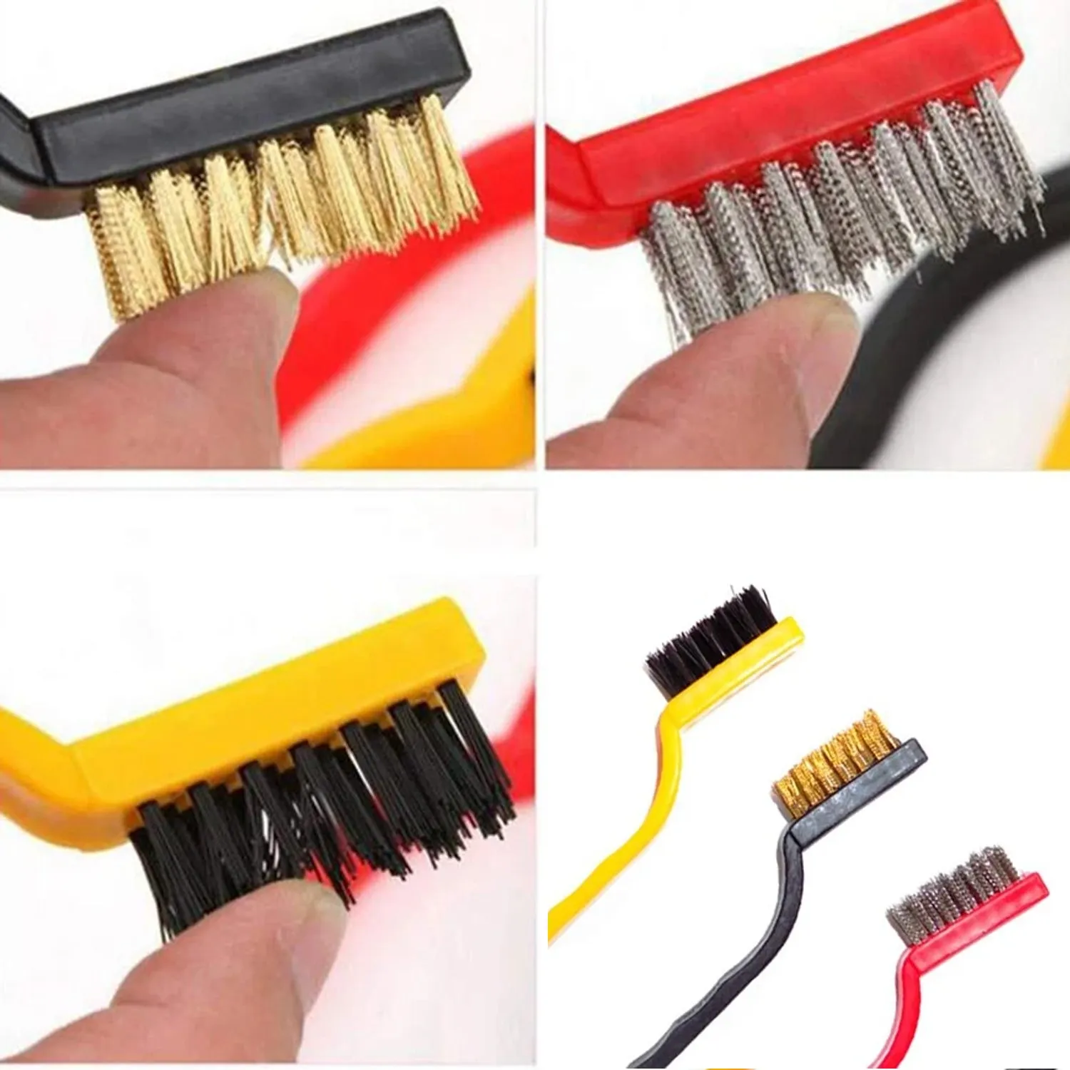 0184 -3 Pc Mini Wire Brush Set (Brass, Nylon, Stainless Steel Bristles)