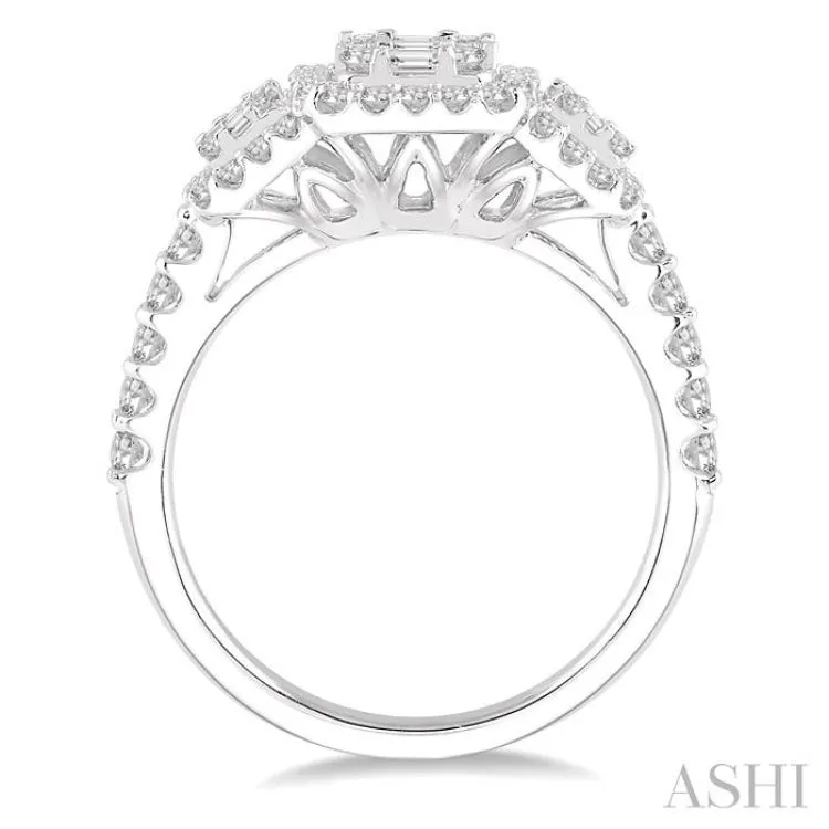 1 1/6 Ctw Triple Mount Baguette & Round Cut Fusion Diamond Ring in 14K White Gold