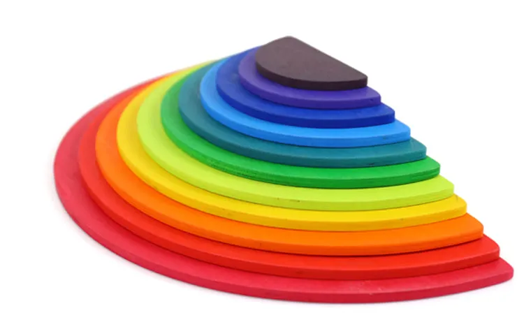 11 Pcs Large Wooden Rainbow Stacking Semi-circles Building Boards Set in Primary Colors