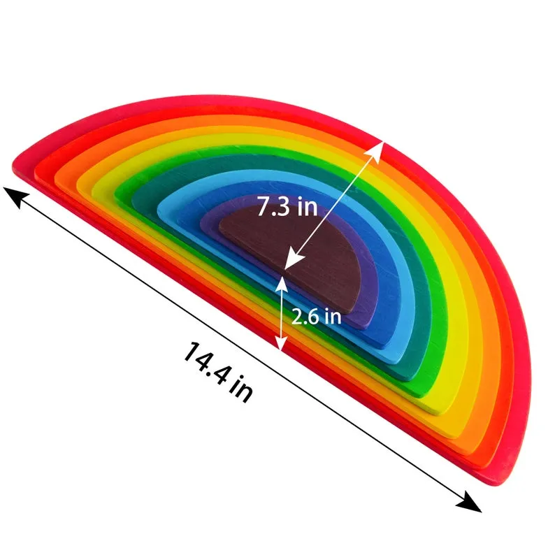 11 Pcs Large Wooden Rainbow Stacking Semi-circles Building Boards Set in Primary Colors