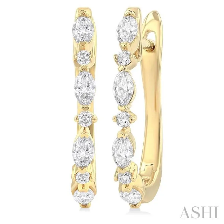 1/2 ctw Marquise and Round Cut Diamond Fashion Hoop Earrings in 14K Yellow Gold