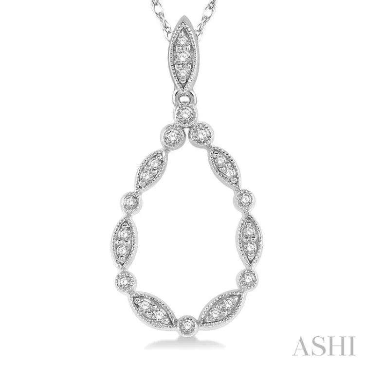 1/8 ctw Marquise Lattice Hollow Drop Round Cut Diamond Pendant With Chain in 10K White Gold