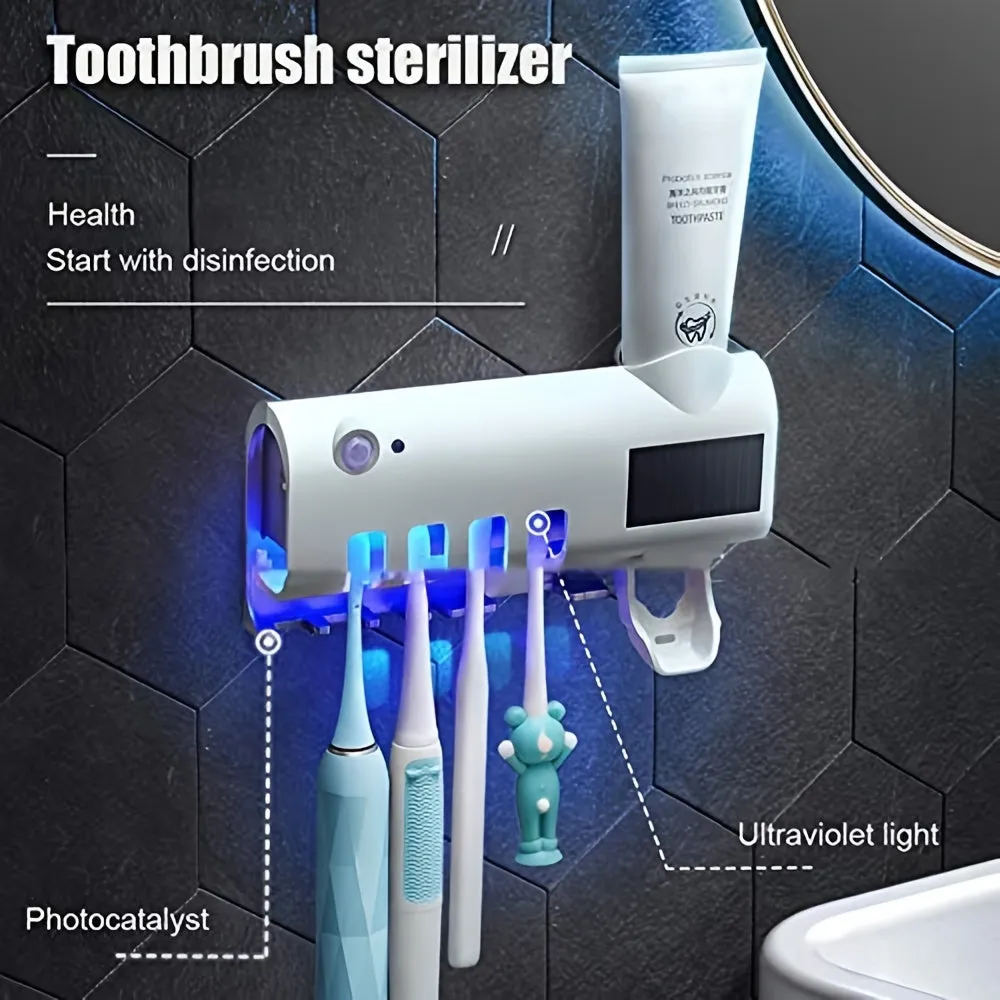 1pc Intelligent UV Toothbrush Sanitizer Holder, With Squeezing Toothpaste Device, Wall Mounted UV Toothbrush Sanitizer Holder, Bathroom Toothbrush Sanitizer, Intelligent Toothbrush Sanitizer