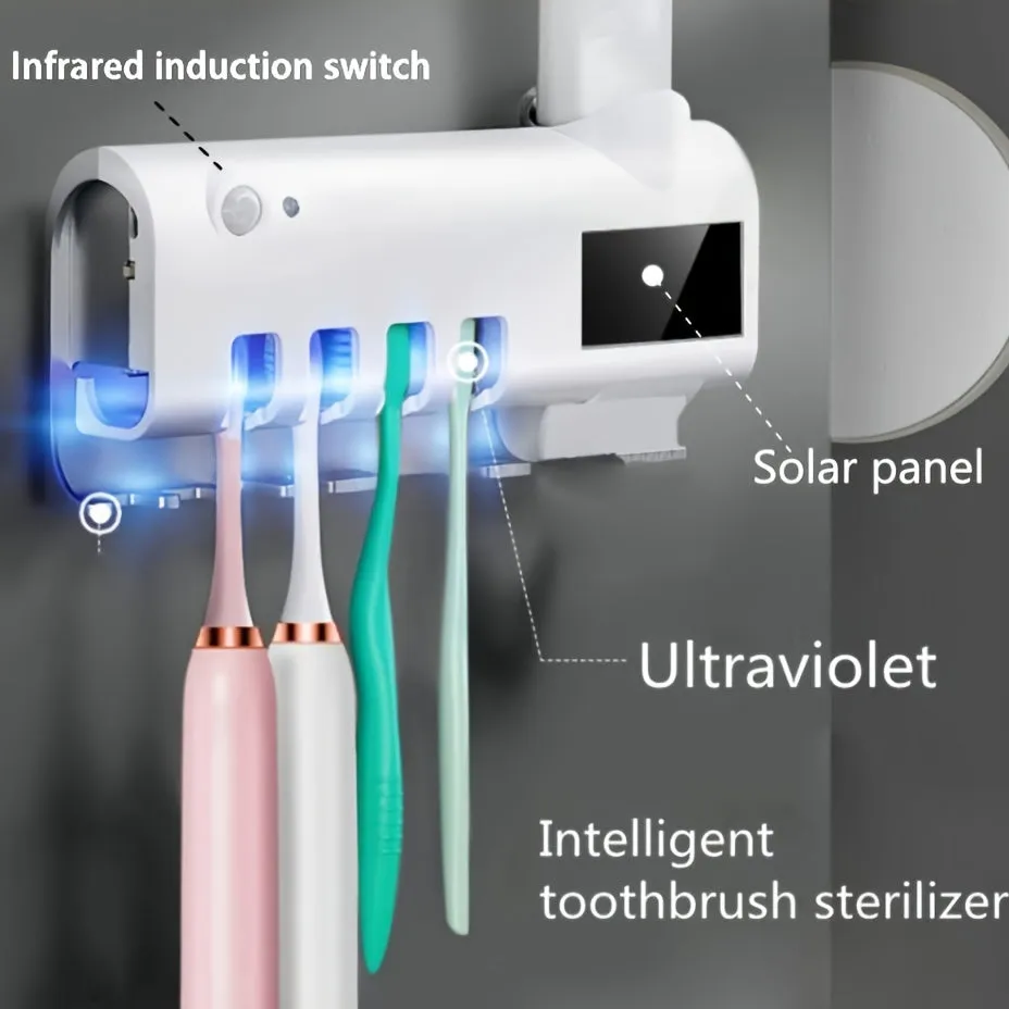 1pc Intelligent UV Toothbrush Sanitizer Holder, With Squeezing Toothpaste Device, Wall Mounted UV Toothbrush Sanitizer Holder, Bathroom Toothbrush Sanitizer, Intelligent Toothbrush Sanitizer