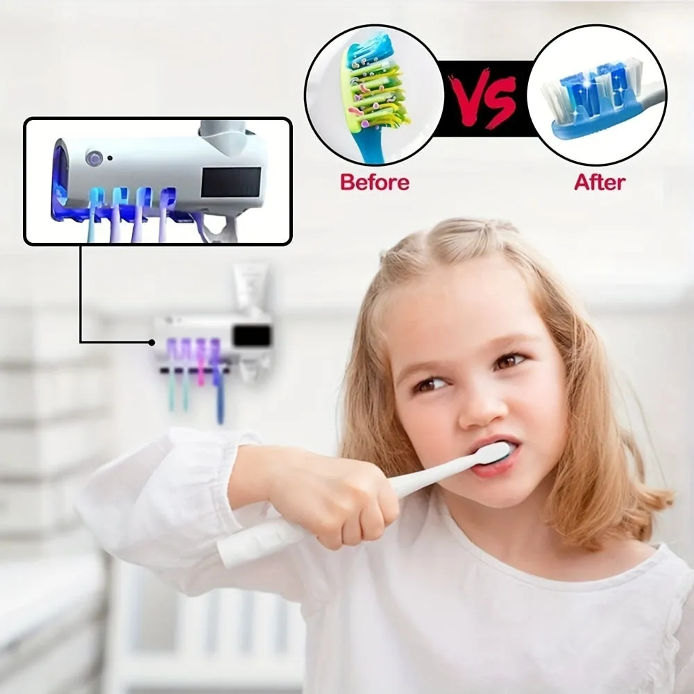 1pc Intelligent UV Toothbrush Sanitizer Holder, With Squeezing Toothpaste Device, Wall Mounted UV Toothbrush Sanitizer Holder, Bathroom Toothbrush Sanitizer, Intelligent Toothbrush Sanitizer