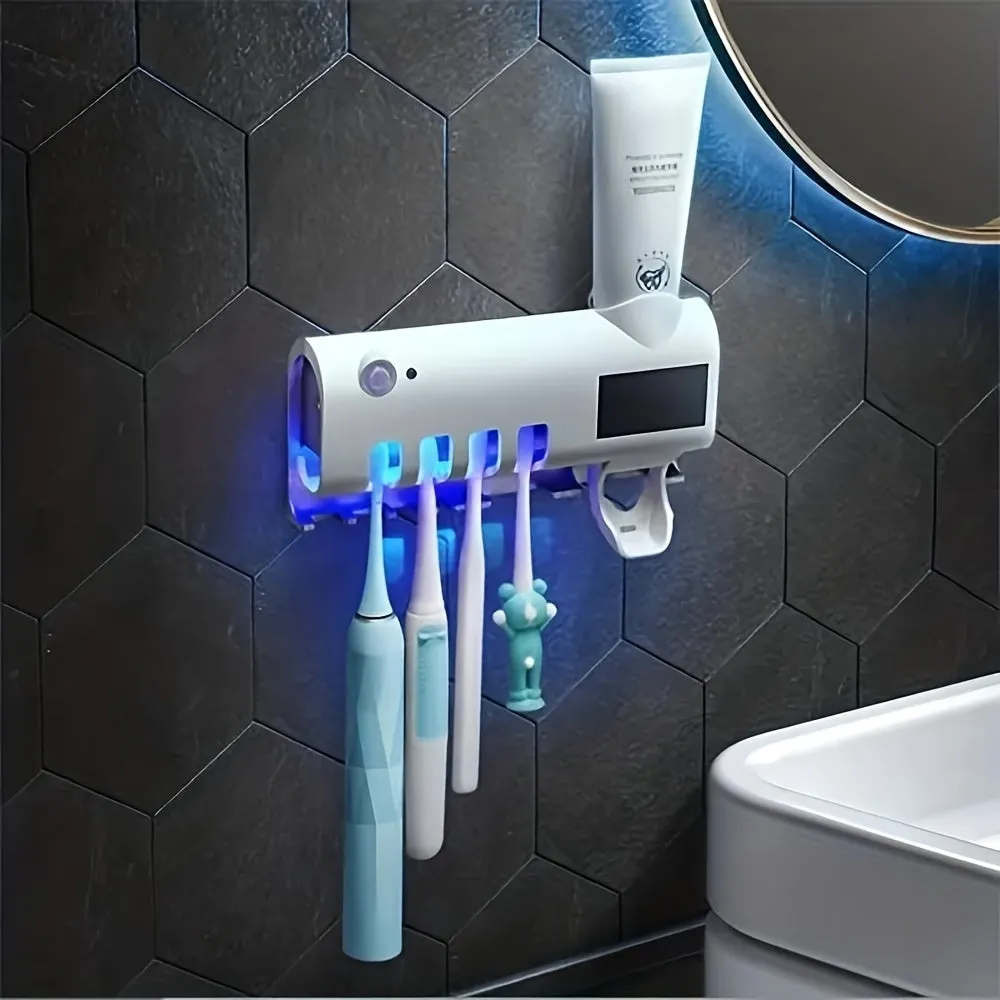 1pc Intelligent UV Toothbrush Sanitizer Holder, With Squeezing Toothpaste Device, Wall Mounted UV Toothbrush Sanitizer Holder, Bathroom Toothbrush Sanitizer, Intelligent Toothbrush Sanitizer