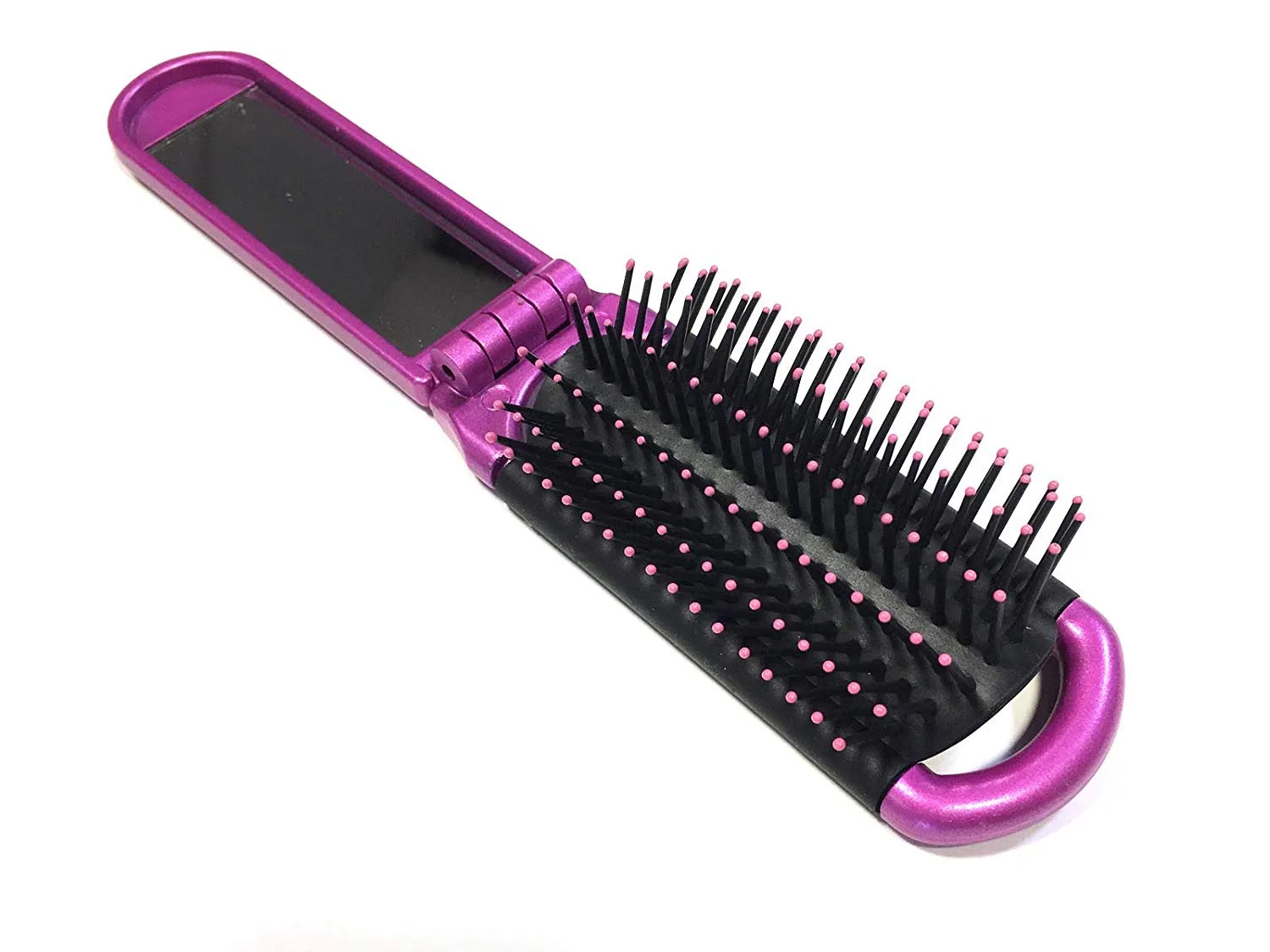 2 ALAZCO Folding Hair Brush With Mirror Compact Pocket Size Travel Car Gym Bag Purse Locker