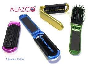 2 ALAZCO Folding Hair Brush With Mirror Compact Pocket Size Travel Car Gym Bag Purse Locker