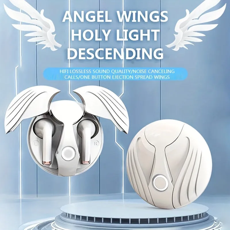 2023 New Angel Wings TWS Wireless Headset Half In Ear Premium Sport Running Ultra Long Range Charging Box Creative Opening And Closing Wings, Earphone Wireless Headphone HIFI Stereo