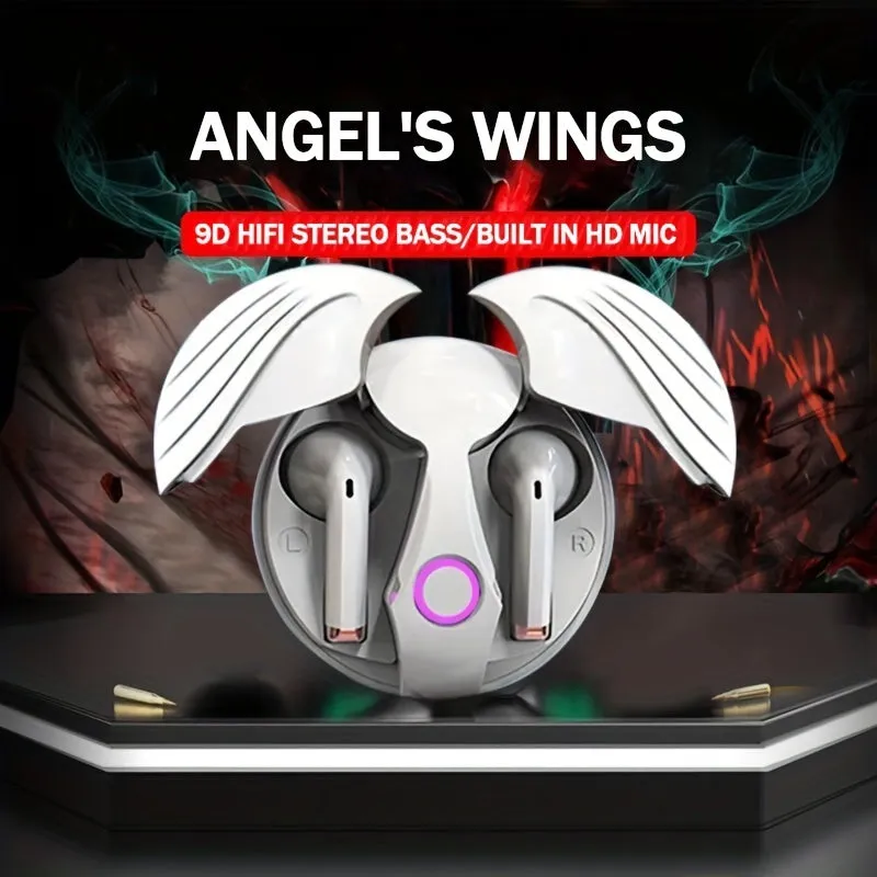 2023 New Angel Wings TWS Wireless Headset Half In Ear Premium Sport Running Ultra Long Range Charging Box Creative Opening And Closing Wings, Earphone Wireless Headphone HIFI Stereo