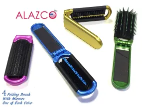 4 ALAZCO Folding Hair Brush With Mirror Compact Pocket Size Travel Car Gym Bag Purse Locker