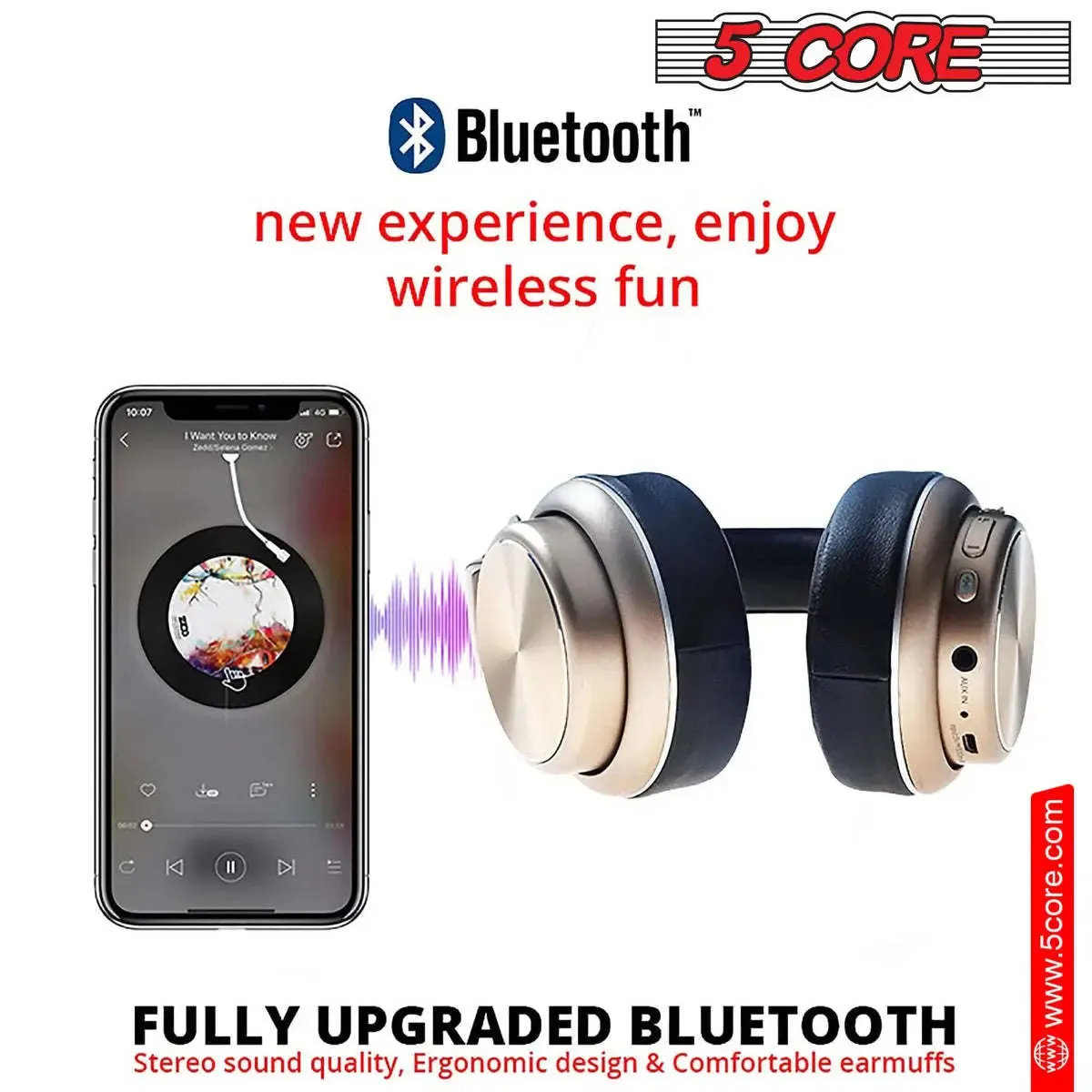 5 Core Bluetooth Headphones Over Ear Noise Cancelling Headset