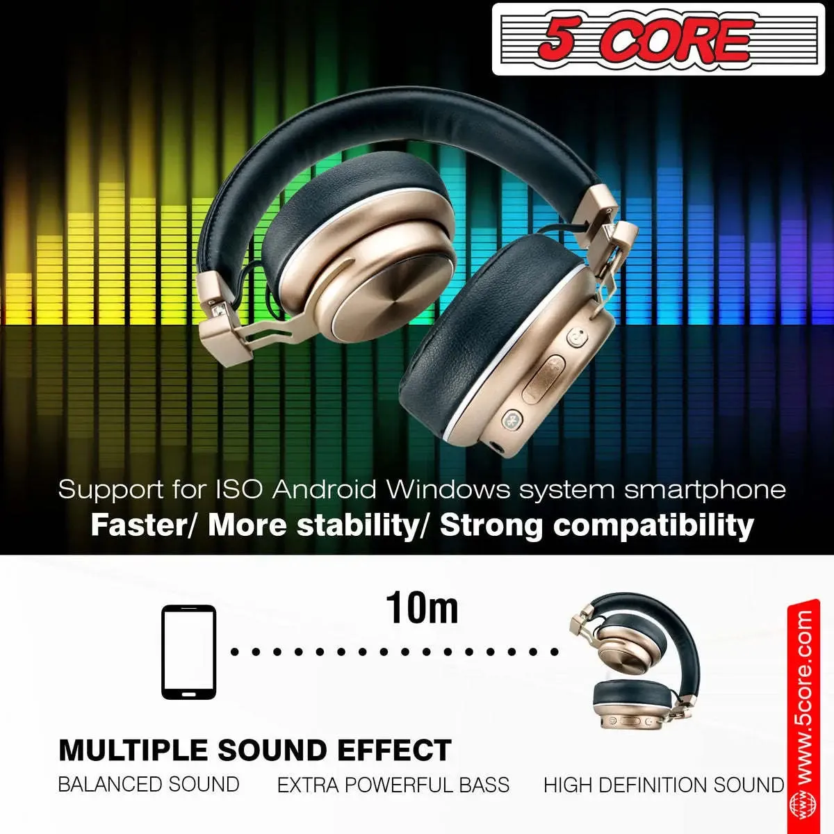 5 Core Bluetooth Headphones Over Ear Noise Cancelling Headset