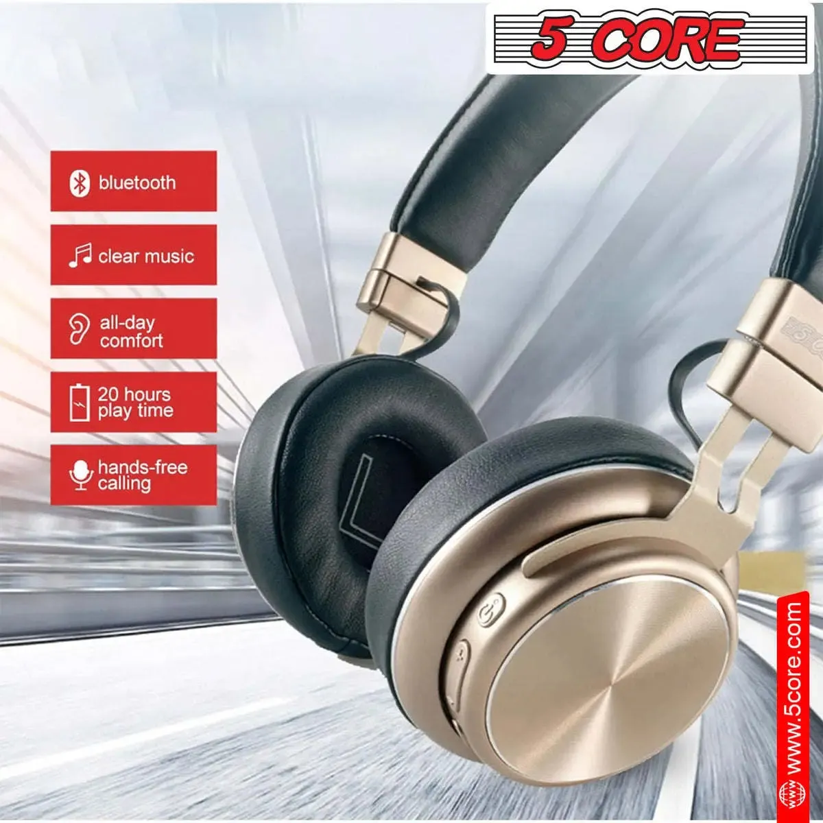 5 Core Bluetooth Headphones Over Ear Noise Cancelling Headset