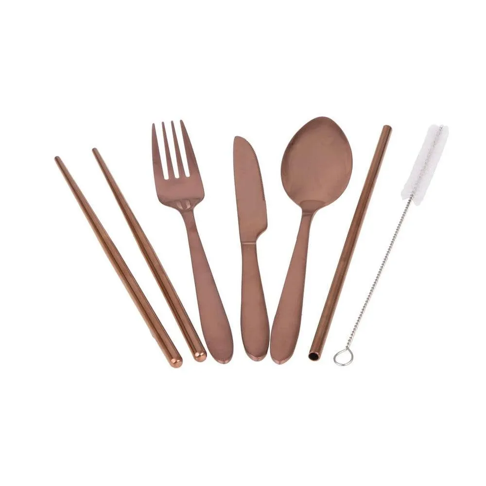 6 Piece Stainless Steel Travel Cutlery Set Rose Gold