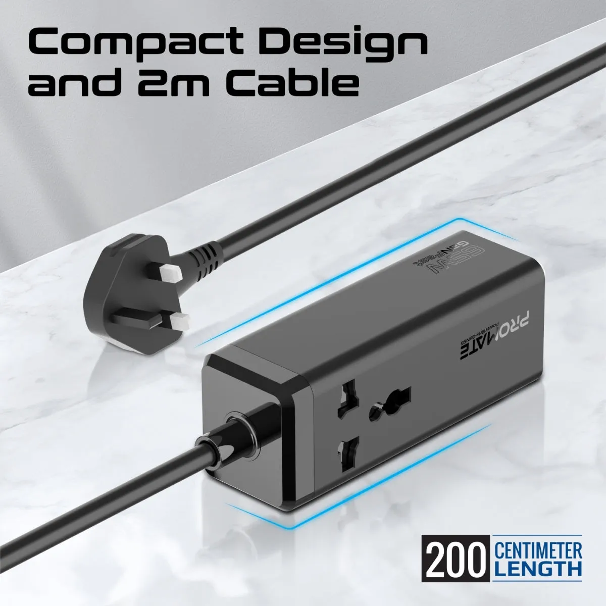 65W GaNFast™ Multi-Port Power Strip with Universal AC Socket