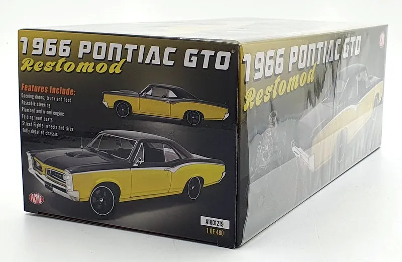 Acme 1/18 Scale Diecast A1801219 - 1966 Pontiac GTO Restomod - Black/Yellow