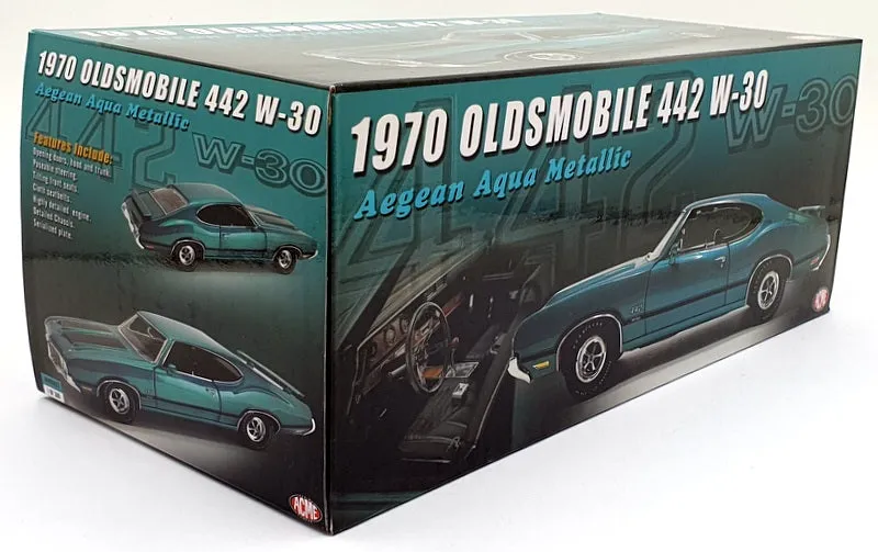 Acme 1/18 Scale Diecast A1805627 1970 Oldsmobile 442 W-30 - Aegean Aqua Metallic