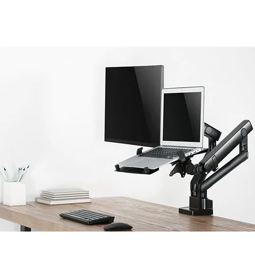 Aluminium Slim Pole-Mounted Spring-Assited Monitor Arm With Laptop Holder - SH 20 C024ML (Fits Most 17" ~ 32")