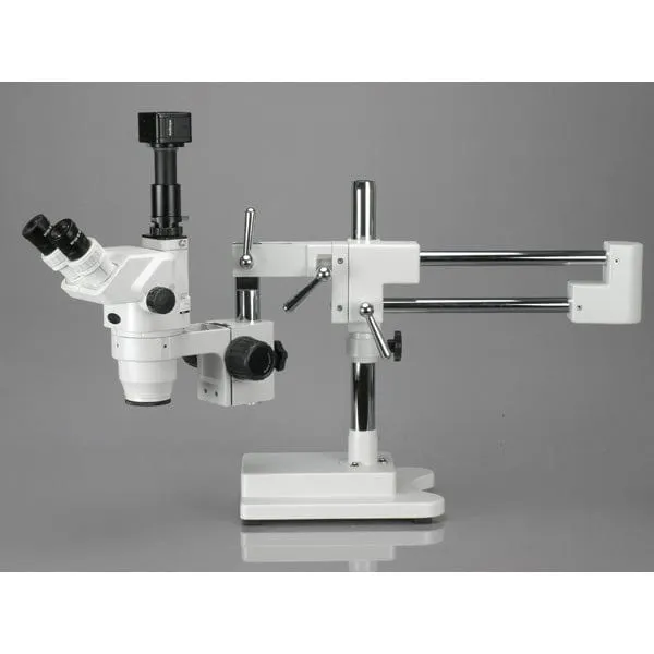 AmScope ZM-4 Series Ultimate Zoom Trinocular Stereo Microscope 2X-225X Magnification on Double Arm Boom Stand