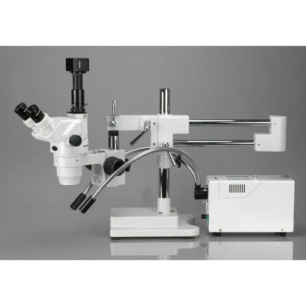 AmScope ZM-4 Series Ultimate Zoom Trinocular Stereo Microscope 2X-225X Magnification on Double Arm Boom Stand