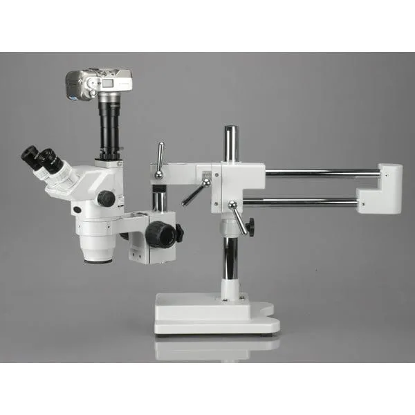 AmScope ZM-4 Series Ultimate Zoom Trinocular Stereo Microscope 2X-225X Magnification on Double Arm Boom Stand