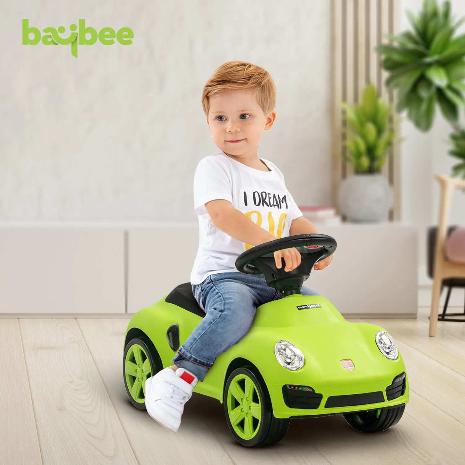 Baybee Bolt Push Ride on Car for Kids, Baby Rideons Car with Music, Light & Comfort Seat | Push Baby Cars Toys for Kids Toddlers | Kids Car Ride on for Kids to Drive 1 to 3 Years Boys Girls (Green)