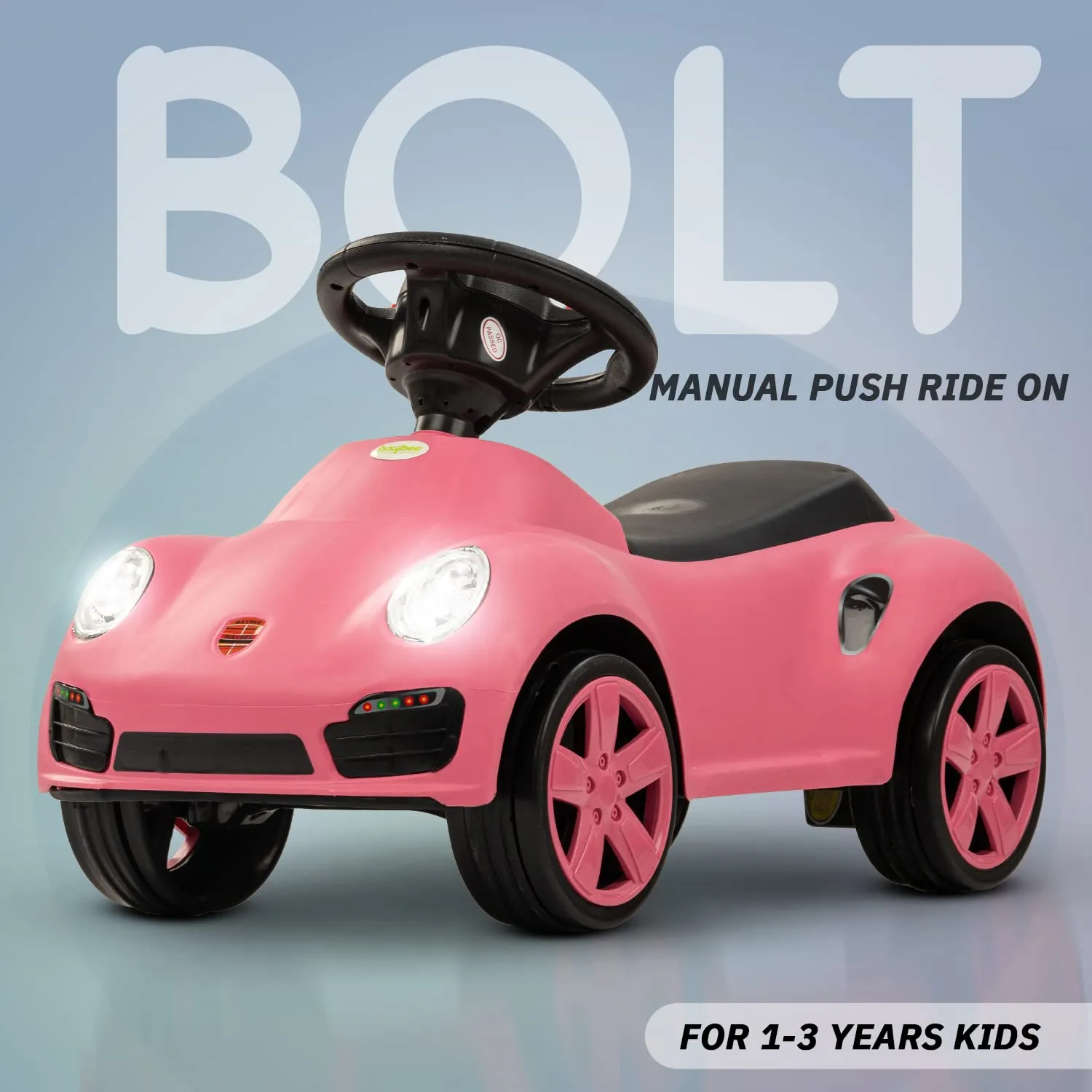 Baybee Bolt Push Ride on Car for Kids, Baby Rideons Car with Music, Light & Comfort Seat | Push Baby Cars Toys for Kids Toddlers | Kids Car Ride on for Kids to Drive 1 to 3 Years Boys Girls (Pink)