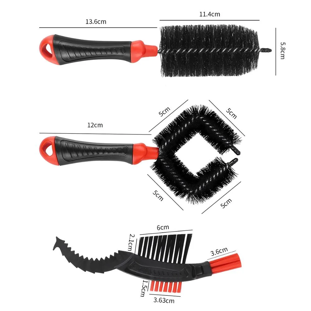 Bike Cleaning Brush MTB Bicycle Wheel Tire Rim Brush Washing Cleaning Tool Set Multifunction Cycling Hub Gears Brush