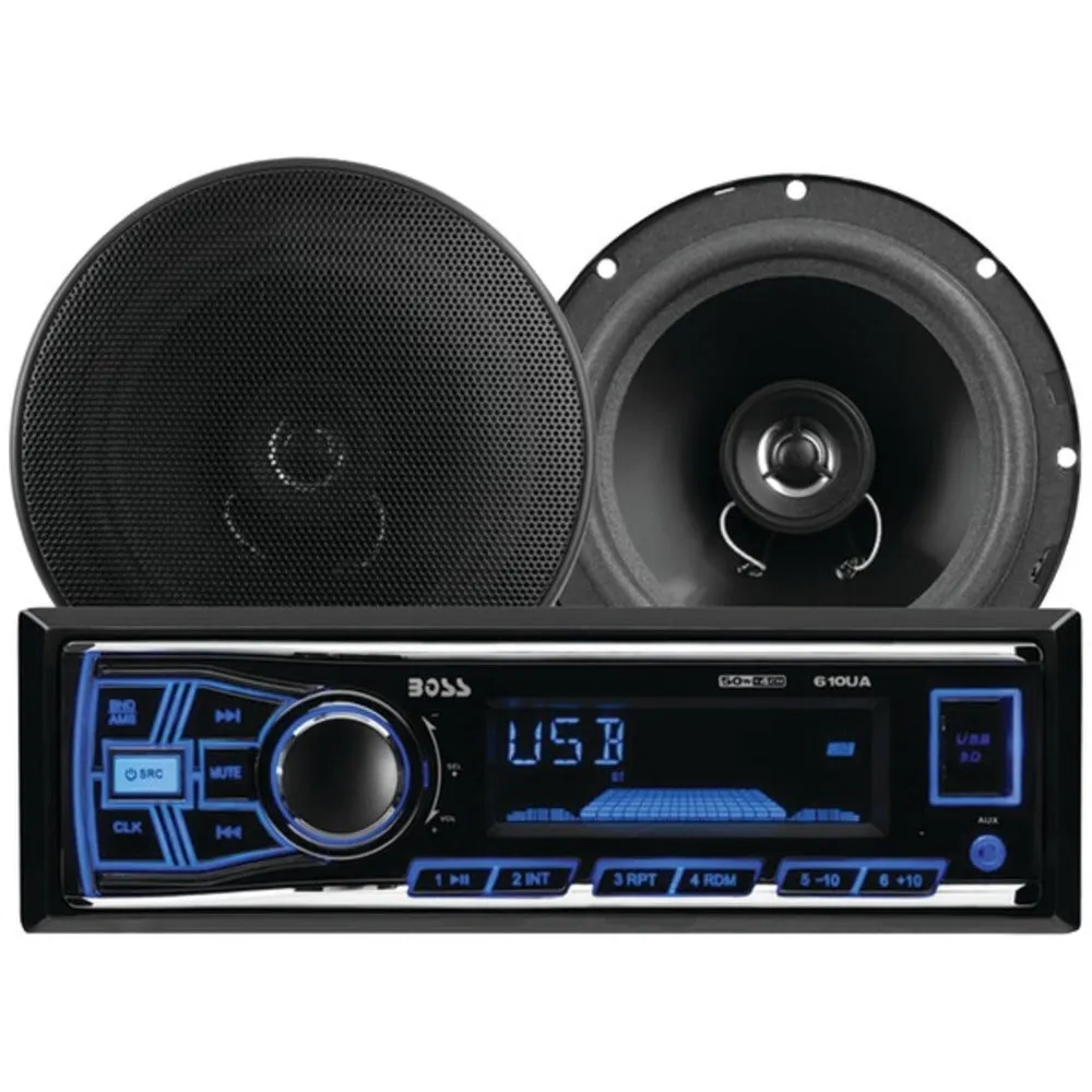 BOSS Audio Systems 636CK Single-DIN In-Dash Mechless AM/FM Receiver System with Speakers