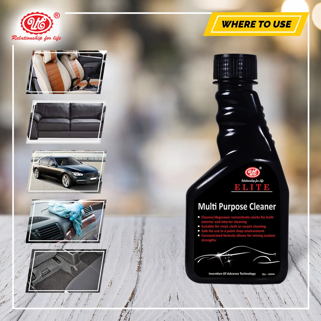 Car & Bike Washing Kit, Car Washing Kit, Bike Washing Kit with Waterless Wash & Wax, Tyre Polish, Dashboard Polish, Interior Cleaner for Seat & Roof Cleaner. All Products are 200ml Capacity with Micro Fibre Cloth Free