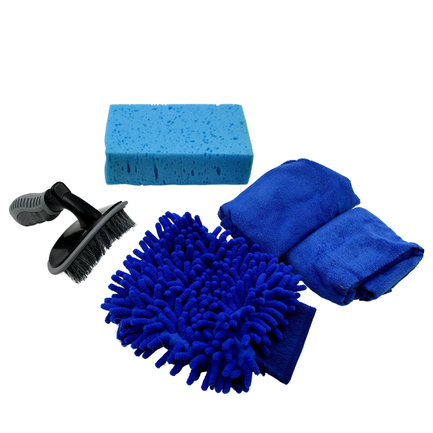 Car / Bike Cleaning Combo Microfiber Car Wash Sponge and Gloves, Automobile Cleaning Sponges, 2 Wash Towel, 1 Brush, 1 Sponge, 1 Gloves, Car Wash Cleaning Tools Kit (5 Pcs Set)