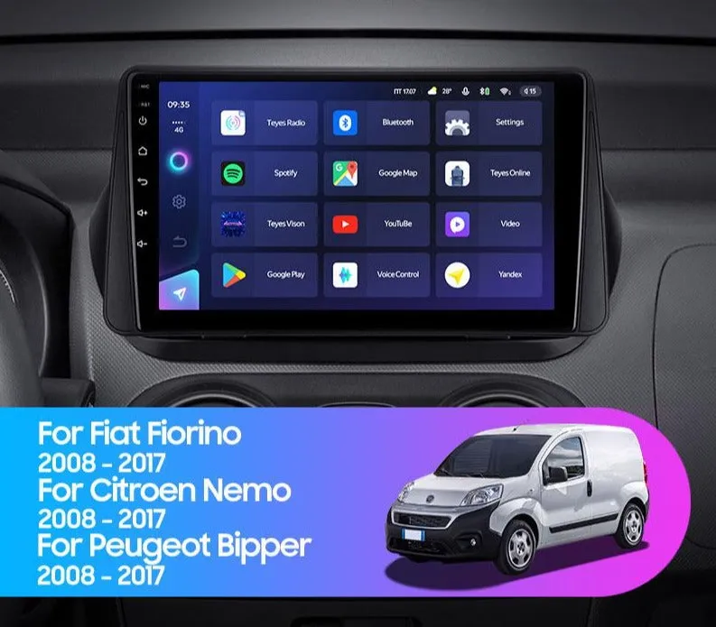 Car Dealz Elite 4G Data Model 10.2" Android 12.0 For Fiat Fiorino Qubo Citroen Nemo Peugeot Bipper 2008 - 2017