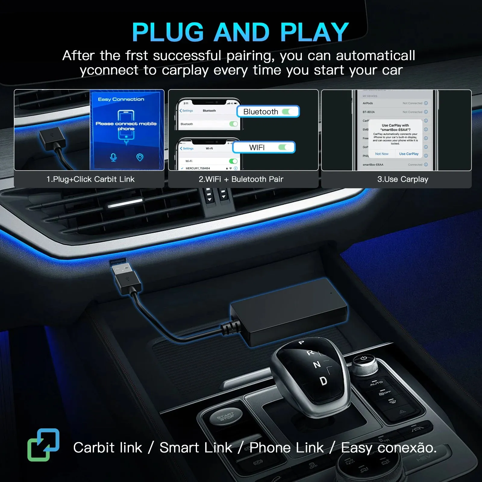 CARABC Plug & Play Wireless CarPlay Android Auto Box