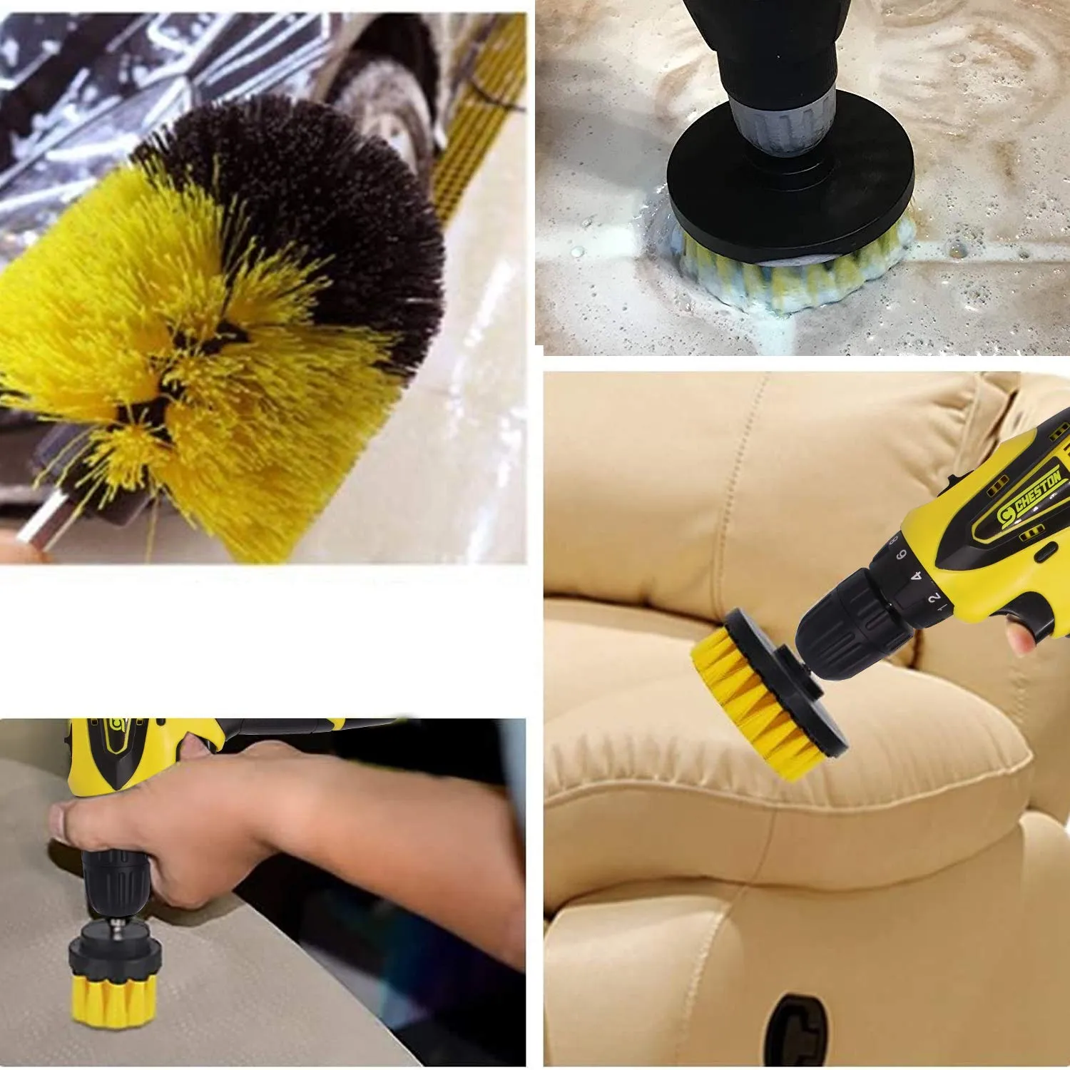 Cheston Electric Drill Brush Power Scrub for Floor, Bathroom, Tile, Car, Grout, Kitchen and Other Cleaning (Yellow, 3 Pieces)