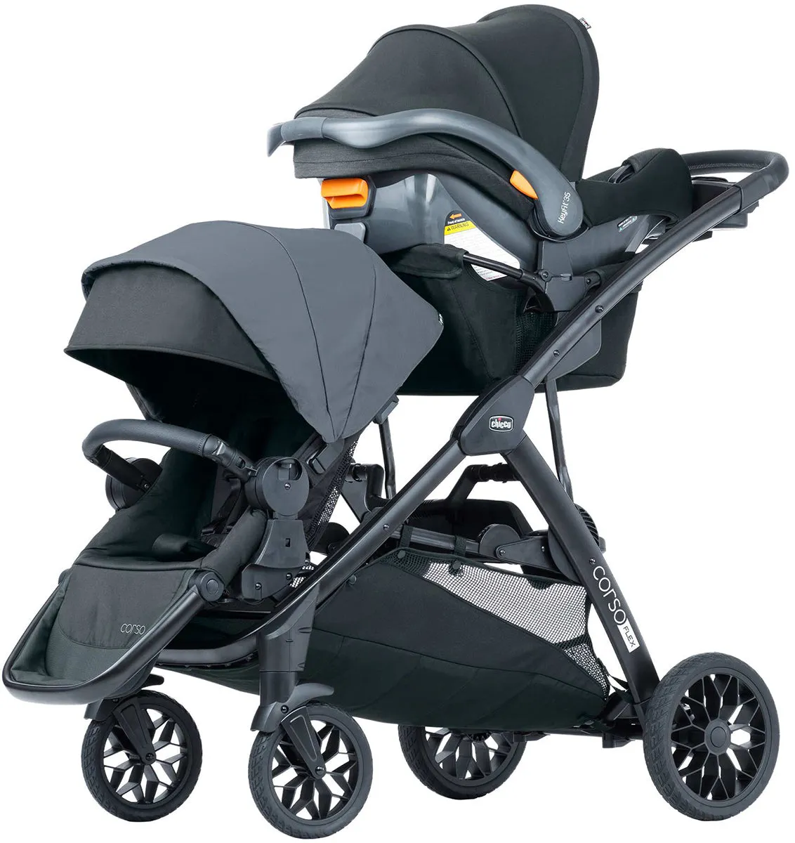 Chicco Corso Flex Twin Stroller Travel System Bundle - Legend / Shadow