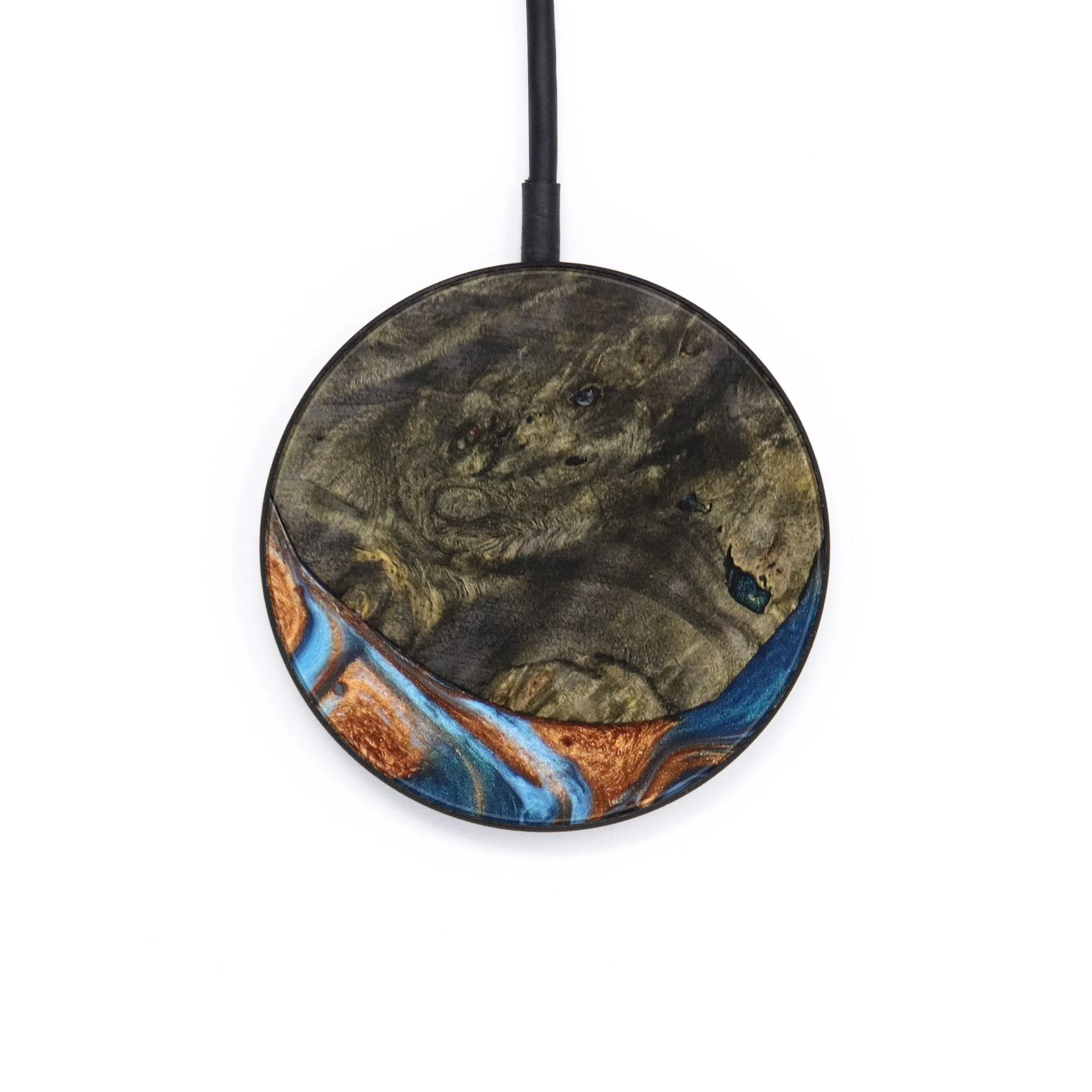 Circle Wood Resin Wireless Charger - Aidan (Teal & Gold, 635408)