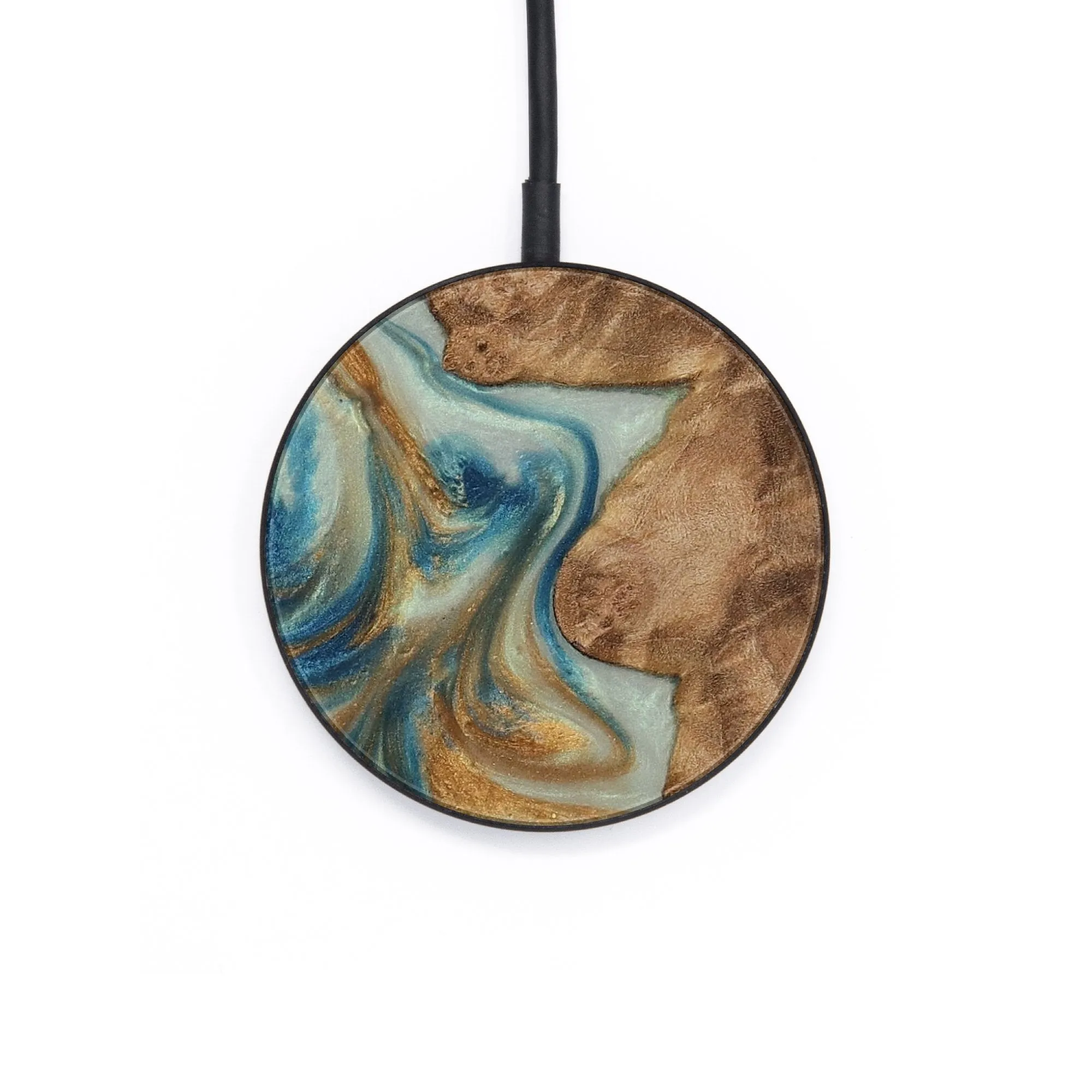 Circle Wood Wireless Charger - Lakesha (Teal & Gold, 729942)