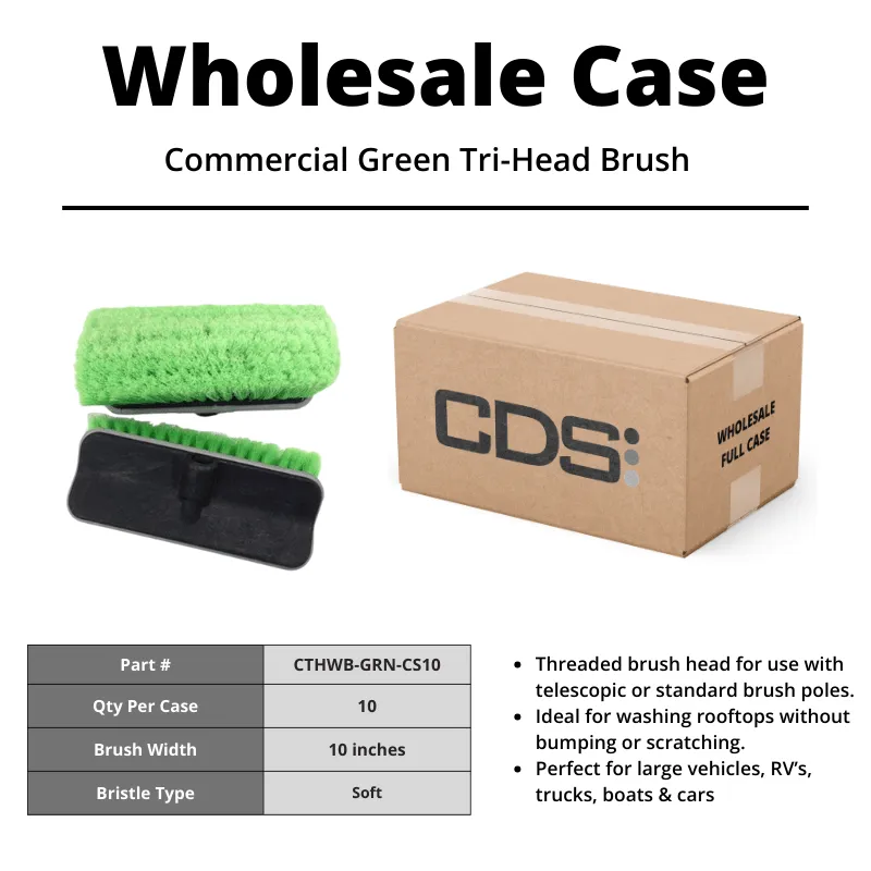 Commercial Tri-Head Car Wash Brush (Green) [Case of 10]