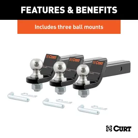 CURT 45035 Loaded Ball Mounts with 1-7/8in. Balls (2in. Shank; 3;500 lbs.; 2in. Drop; 3-Pac