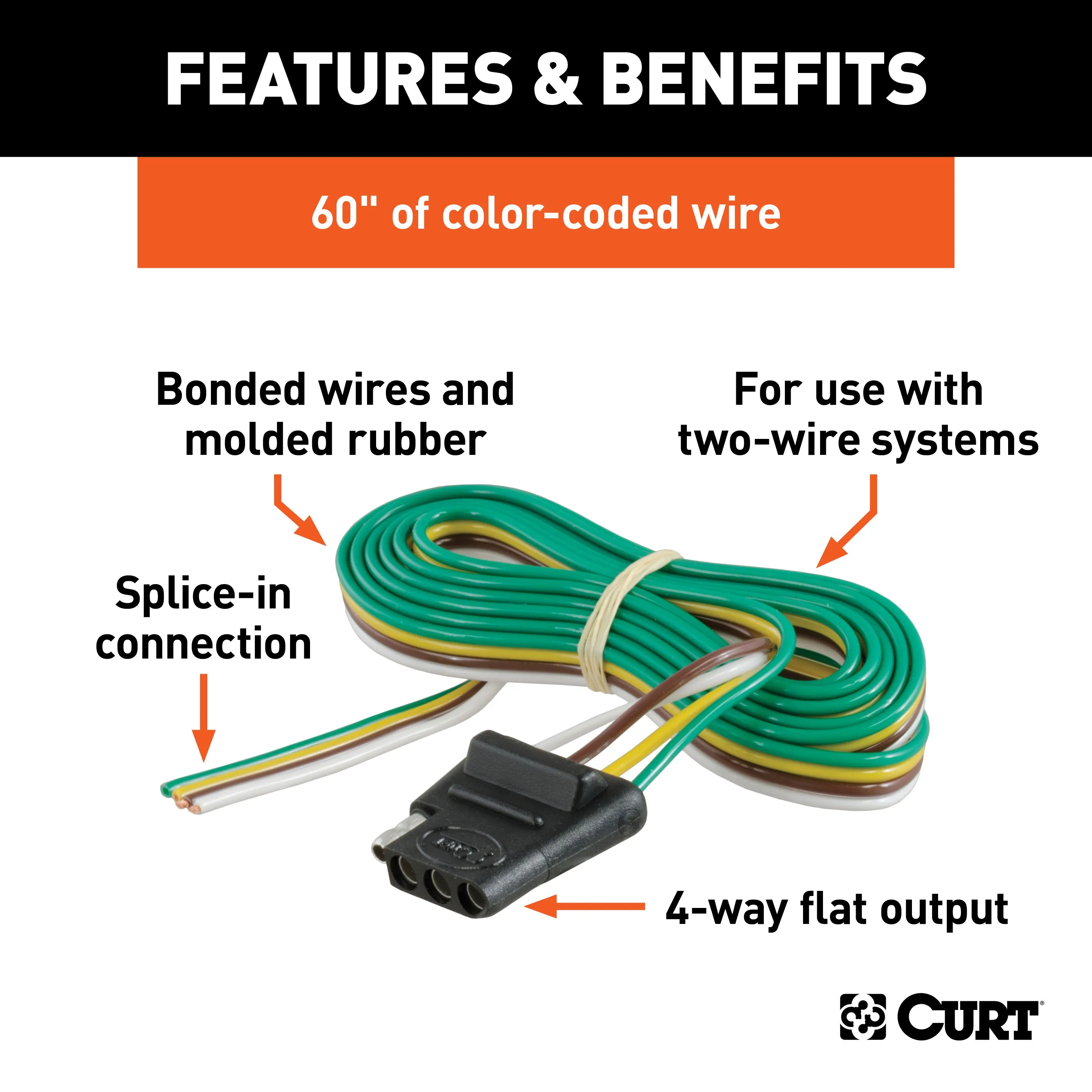 CURT 58041 CURT 58041 Vehicle-Side 4-Pin Flat Trailer Wiring Harness with 60-Inch Wires