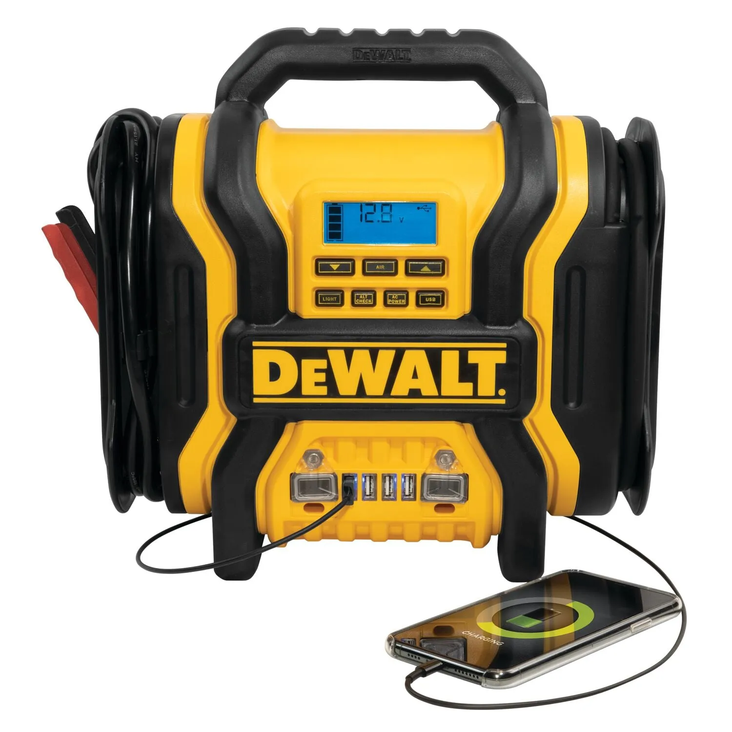 DEWALT DXAEPS14 1600 Peak Battery Amp 12V Automotive Jump Starter/Power Station with 500 Watt AC Power Inverter, 120 PSI Digital Compressor, and USB Power, Yellow