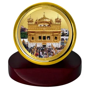 DIVINITI Golden Temple Gold Plated Metallic Car Frame, Table Decor| MCF 1C Temple and 24K Gold Plated Foil| Religious Frame Idol for Pooja, Gifts Items (5.5 CM x 5.0 CM)