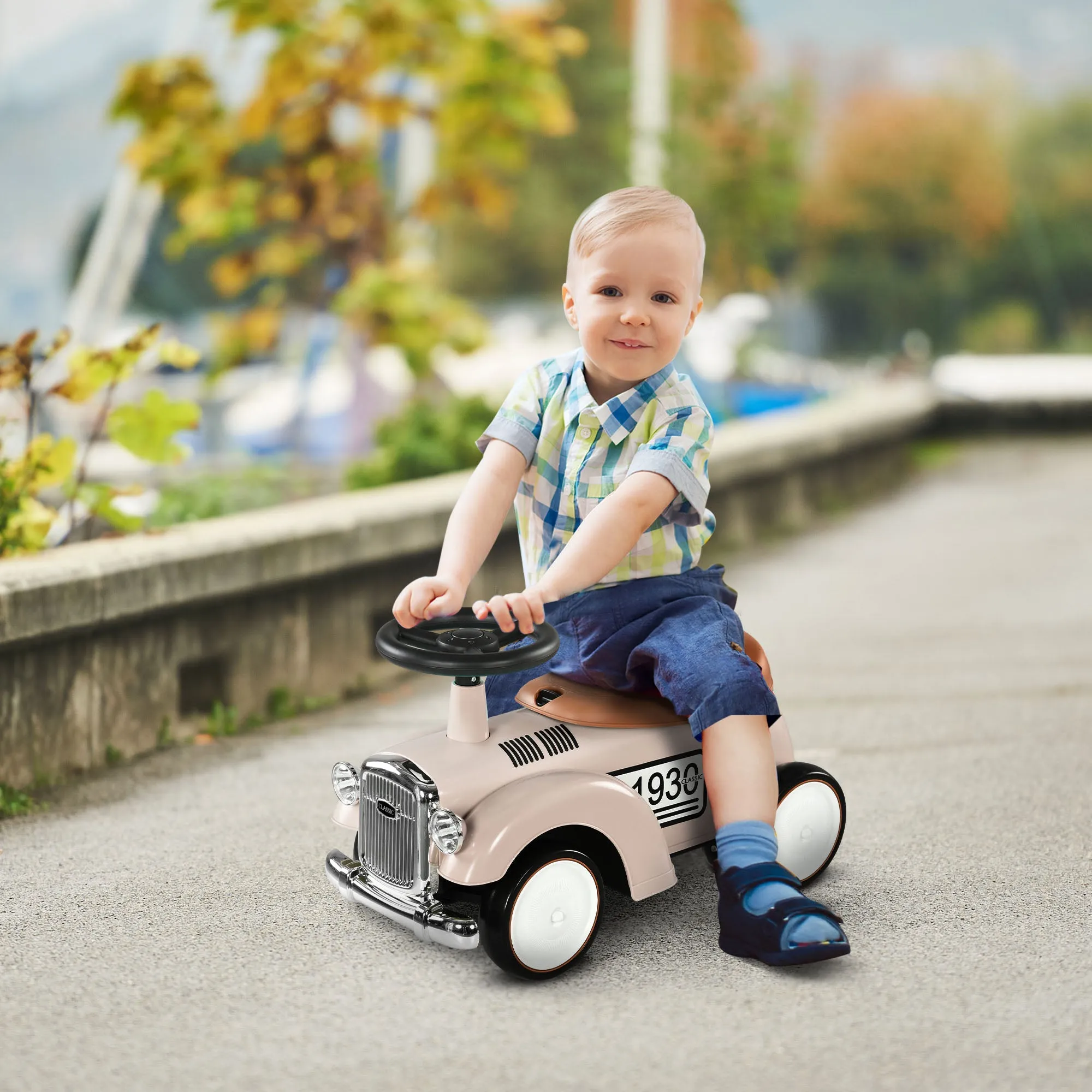 Foot to Floor Slider with Steering Wheel, for Ages 12-36 Months - Cream