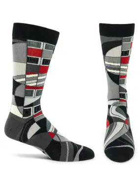 Frank Lloyd Wright, Hoffman Rug 1 (Grey) Men's Crew Socks