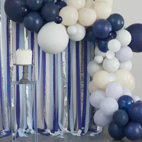 Ginger Ray Blue, Cream & Silver Streamer & Balloon Party Backdrop