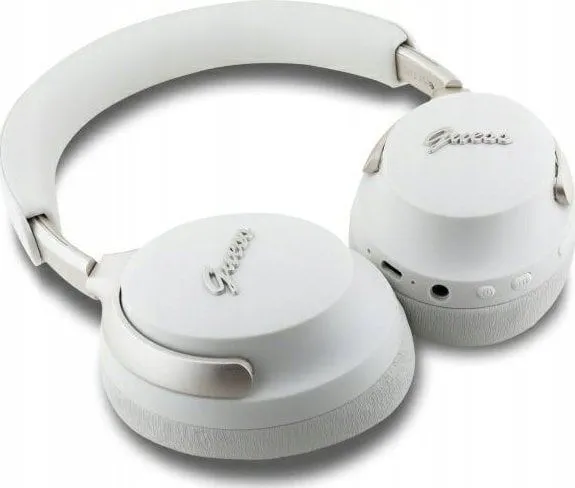 Guess PU Leather Script Logo ANC/ENC Wireless Headphones with Studio Quality Sound White - GUBHC22PSFCSME