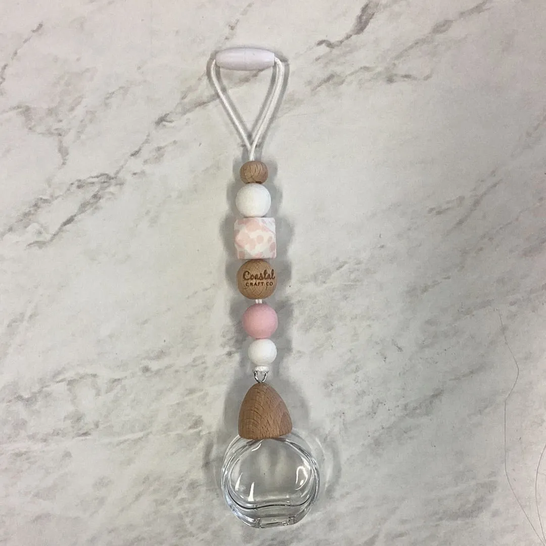 Hanging Car diffuser With Pink & White Spot Bead