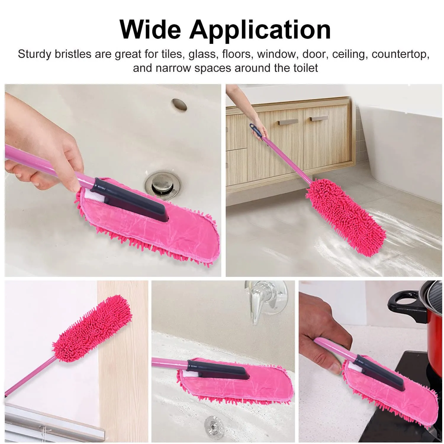 Heart Home Hand Duster|Microfiber Washable Cleaning Brush|Stainless Steel Detachable Handle Dusting Brush for Car|House Cleaning (Pink)